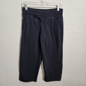 Green Tea Capri Sweatpants Womens Small Black Jogger Lounge Pants Yoga